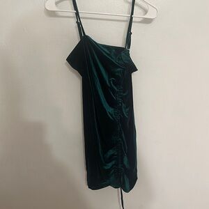 Velvet green dress ruched